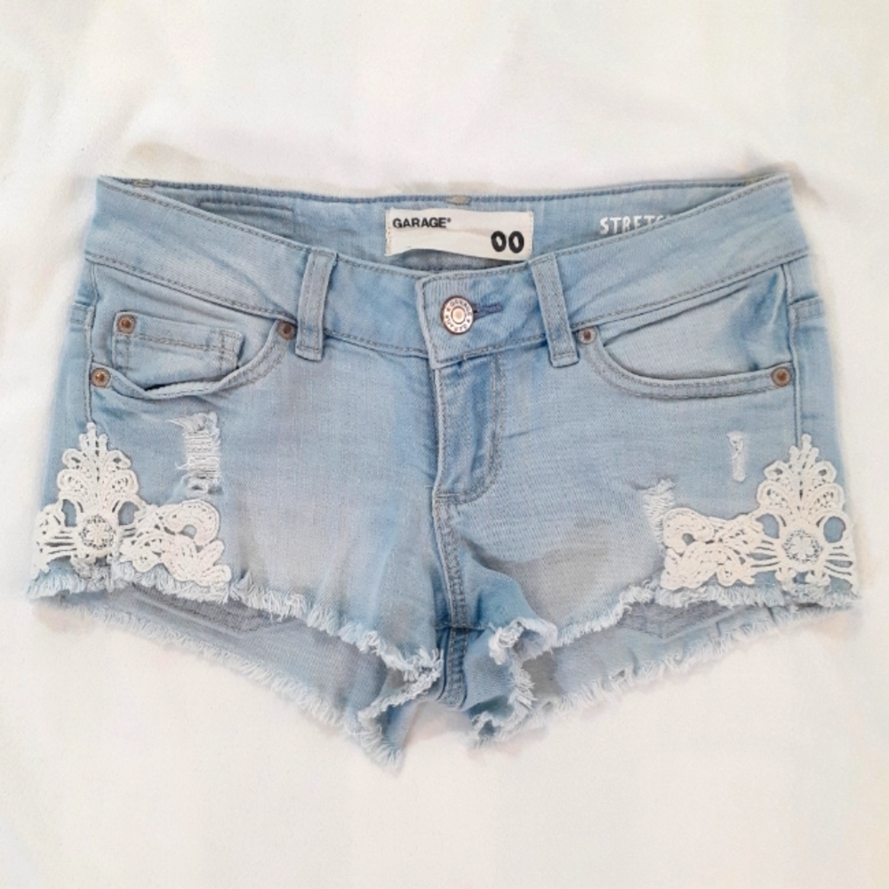 Garage light blue crochet shorts